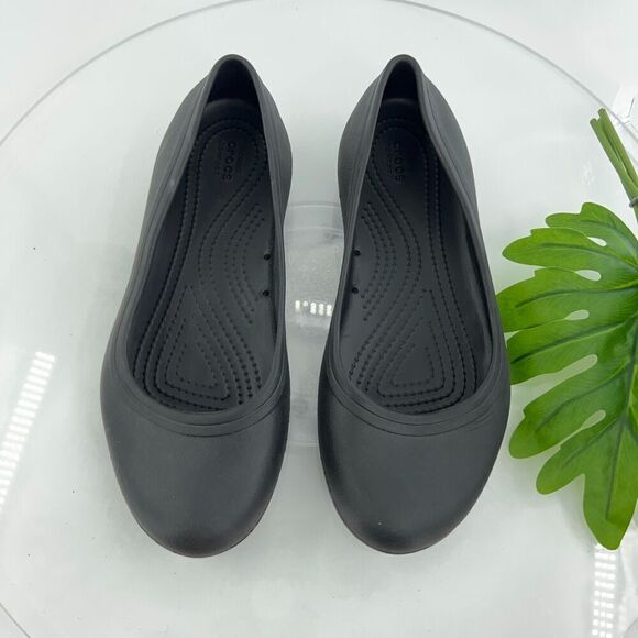 CROCS Women's At Work Flat Size 8 Black Slip On Shoe Barista Server Front Desk - Picture 2 of 11